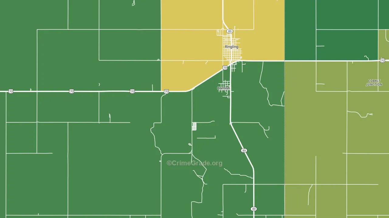 Cornish, OK Map of Vehicle Theft Rates