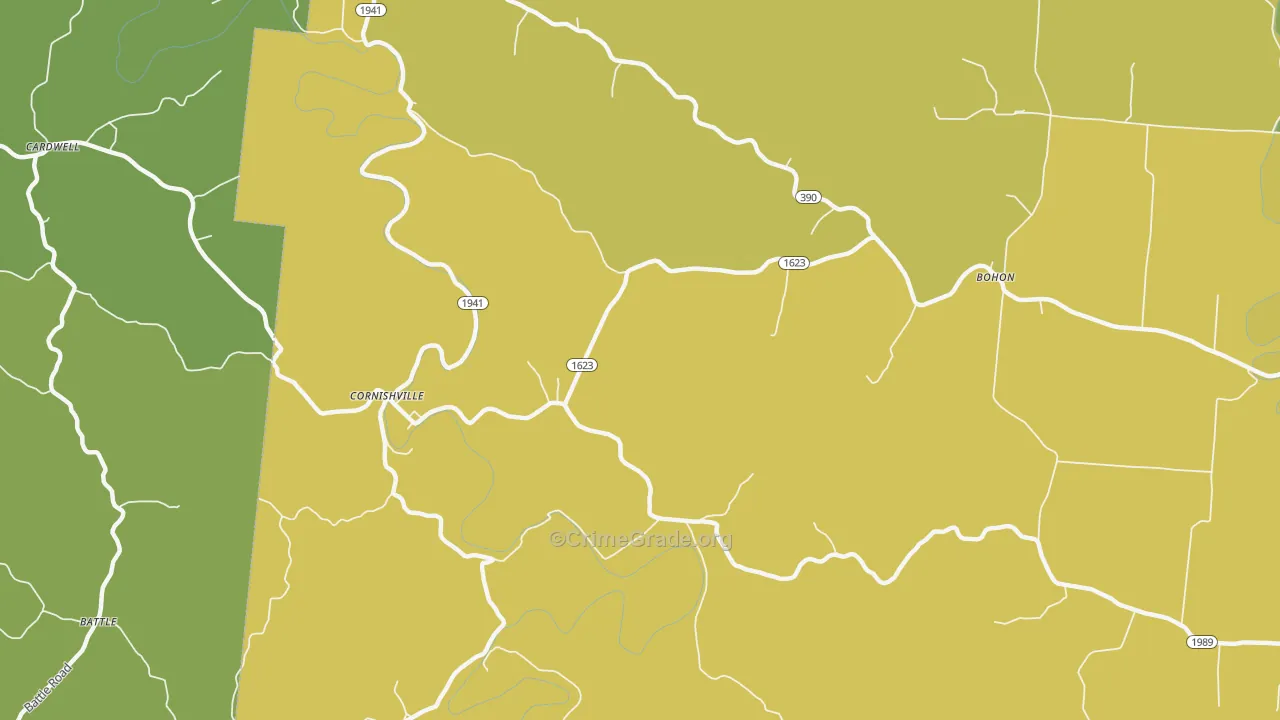 Cornishville, KY Map of Vehicle Theft Rates