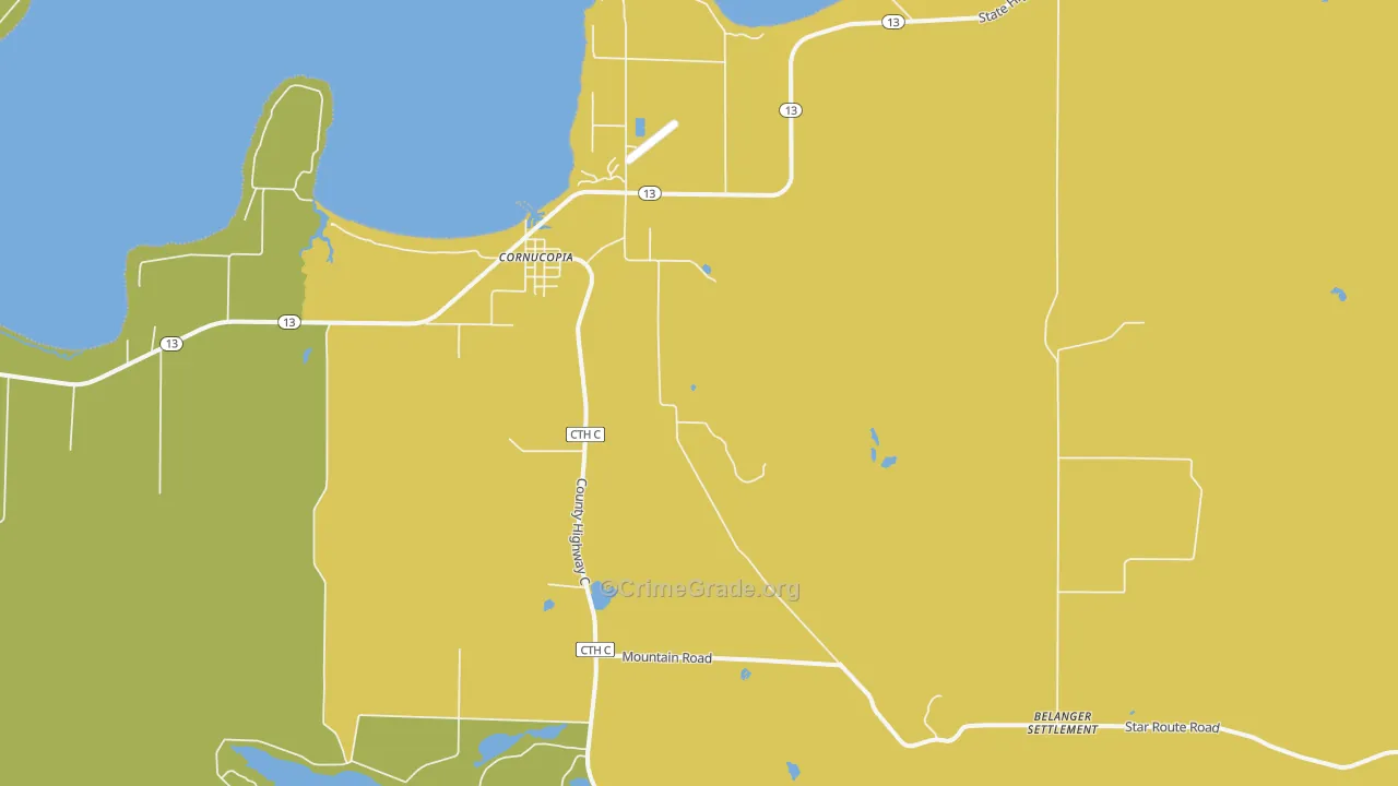 Cornucopia, WI Map of Vehicle Theft Rates