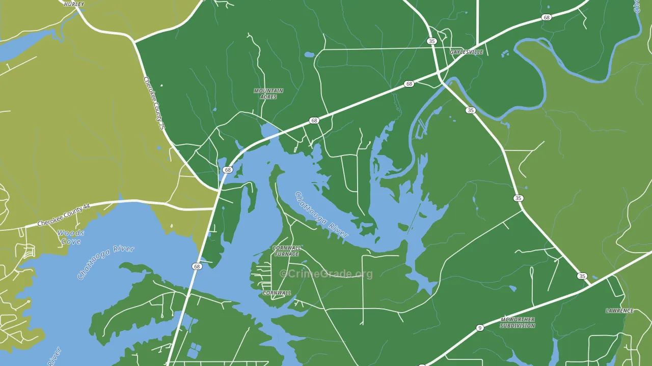 Cornwall Furnace, AL Map of Vehicle Theft Rates