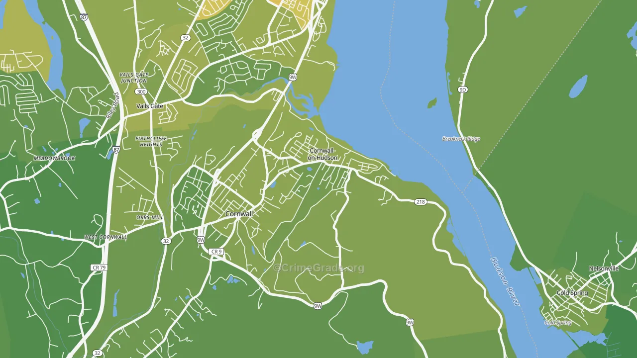 Cornwall On Hudson, NY Map of Vehicle Theft Rates