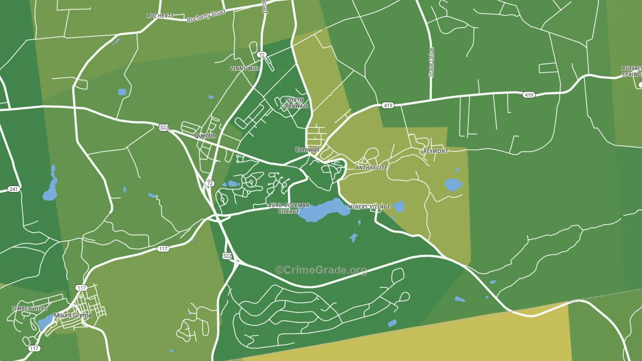 Cornwall, PA Map of Vehicle Theft Rates