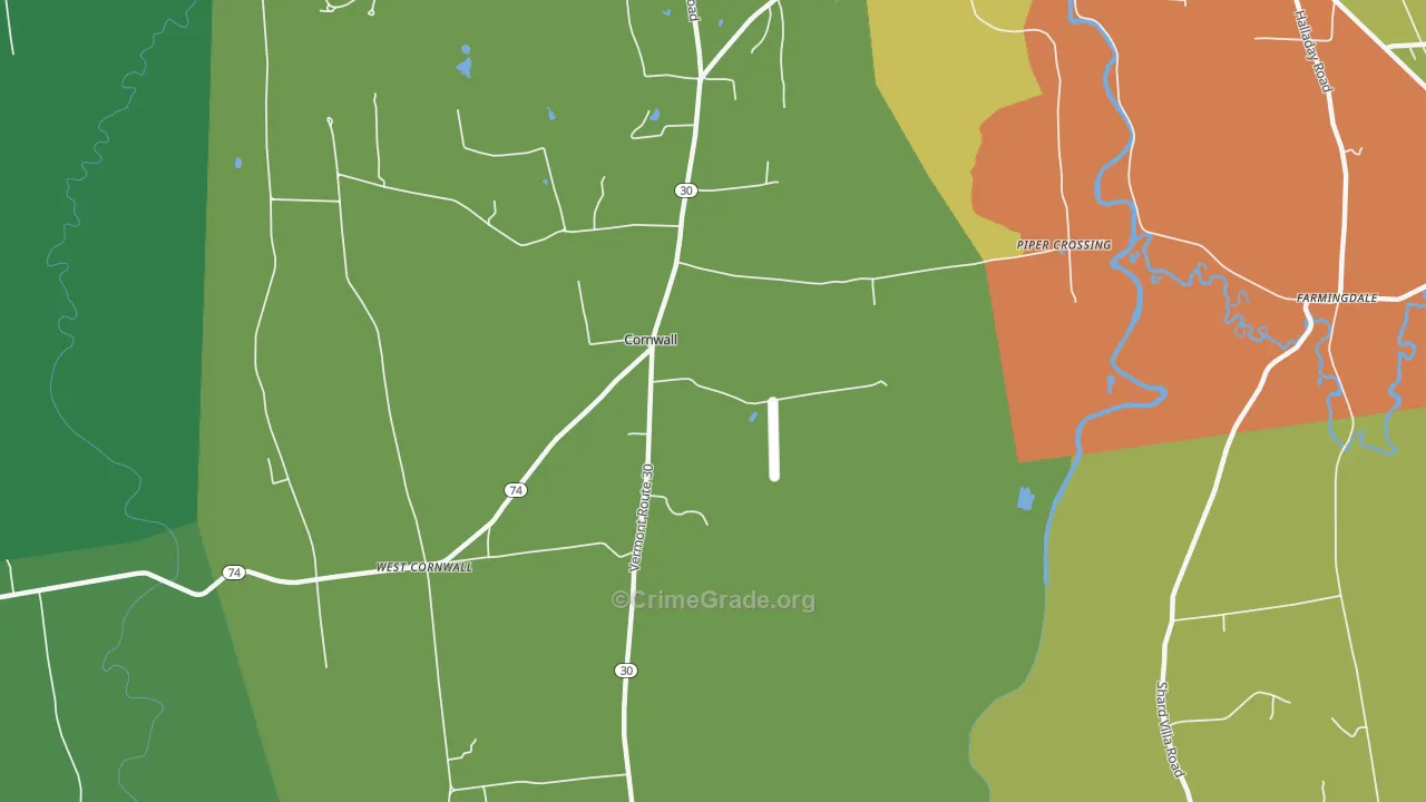 Cornwall, VT Map of Vehicle Theft Rates