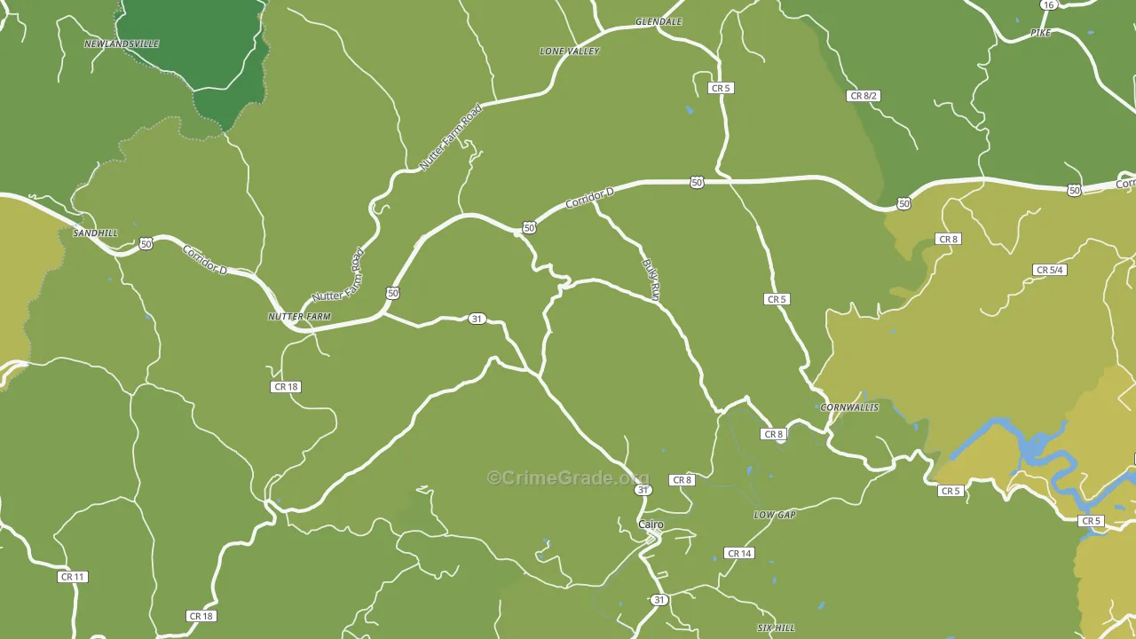 Cornwallis, WV Map of Vehicle Theft Rates