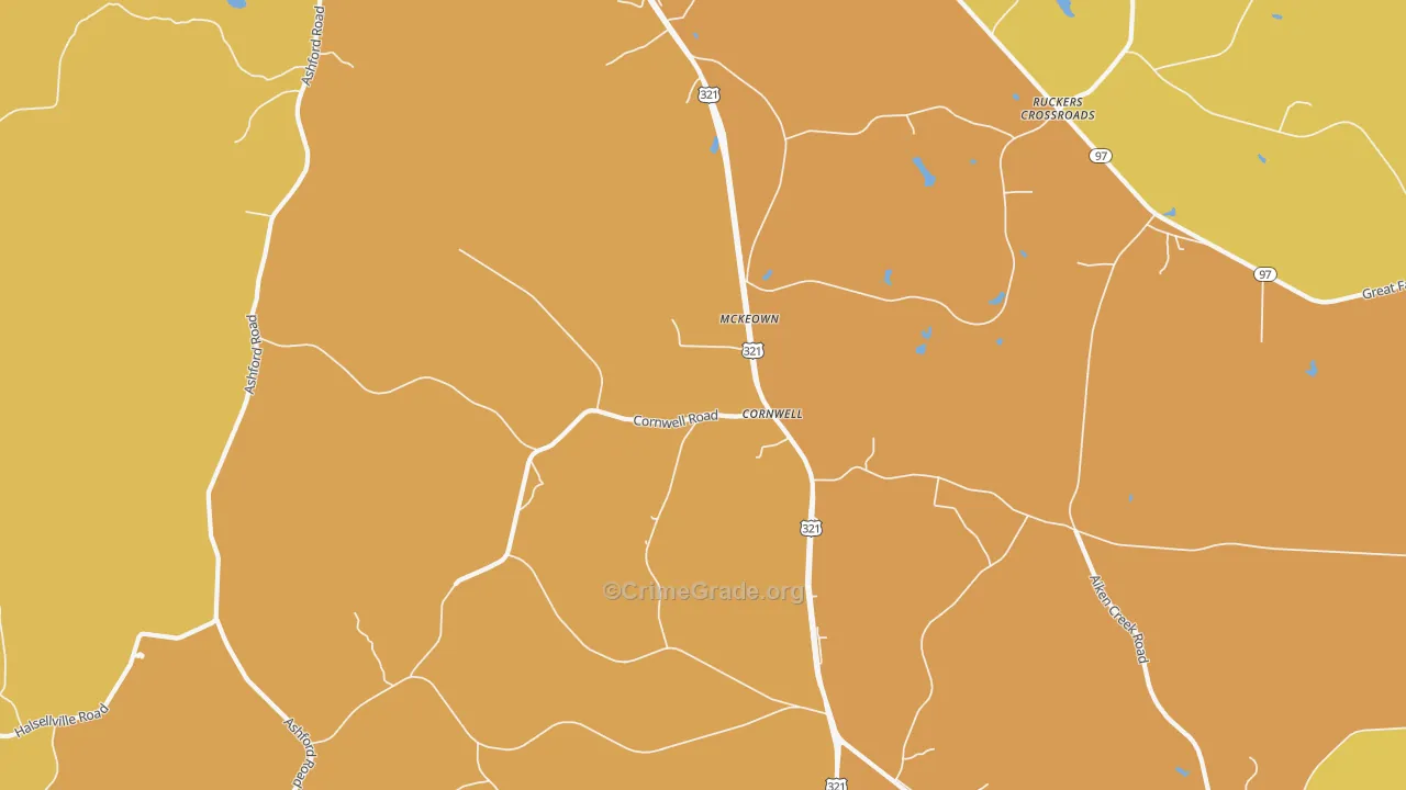 Cornwell, SC Map of Vehicle Theft Rates