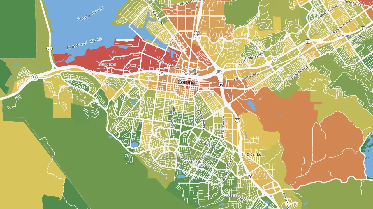 Corona, CA Map of Vehicle Theft Rates