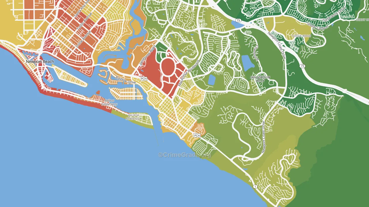 Corona Del Mar, CA Map of Vehicle Theft Rates