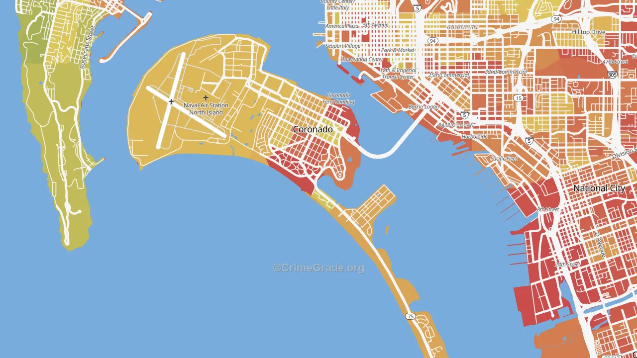 Coronado, CA Map of Vehicle Theft Rates