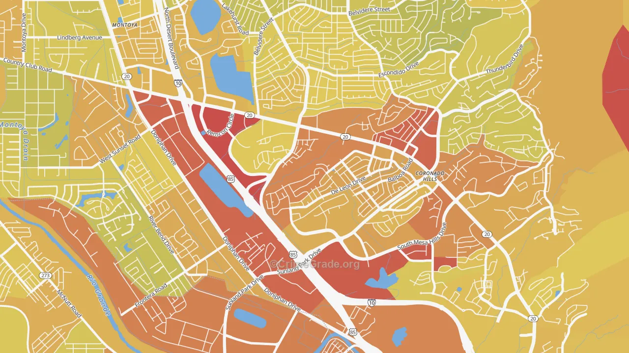 Coronado, El Paso, TX Map of Vehicle Theft Rates
