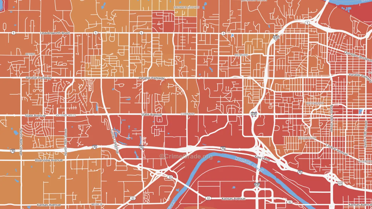 Coronado, Kansas City, KS Map of Vehicle Theft Rates