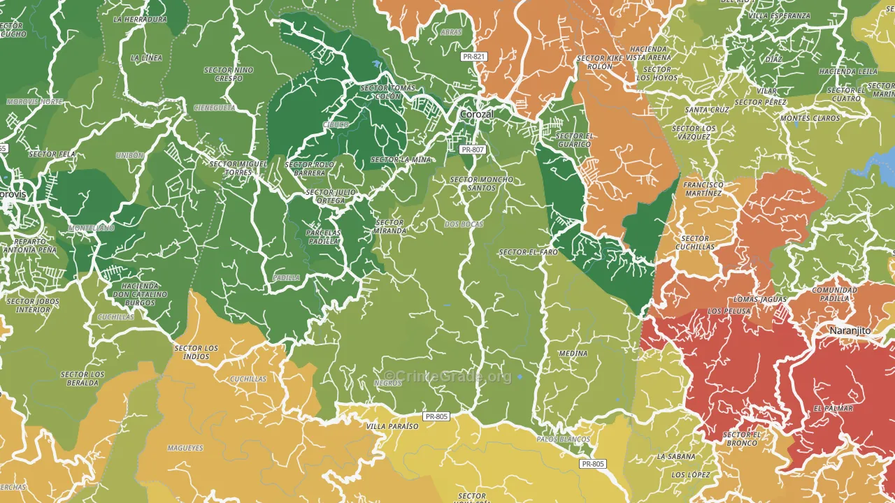 Corozal Municipio, PR Map of Vehicle Theft Rates