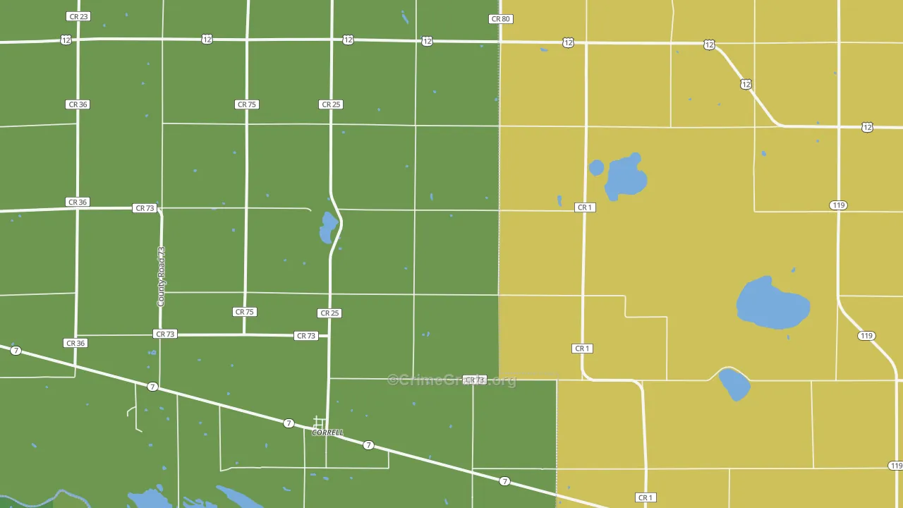 Correll, MN Map of Vehicle Theft Rates