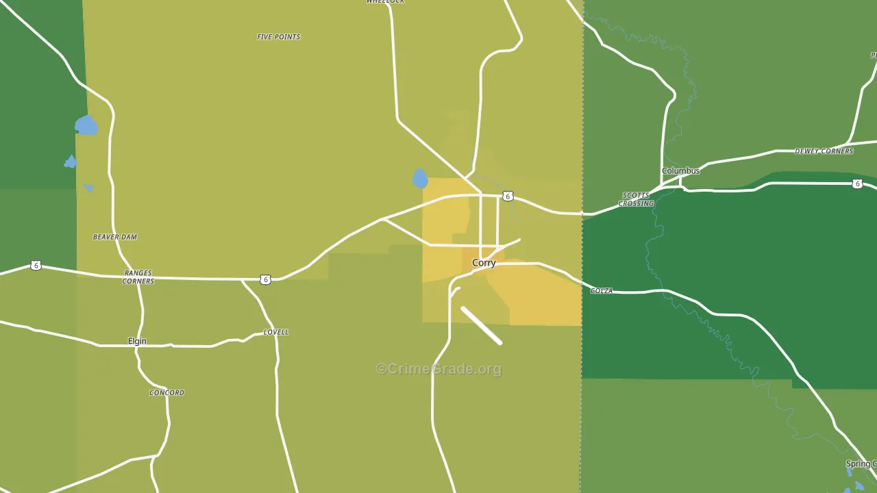 Corry, PA Map of Vehicle Theft Rates