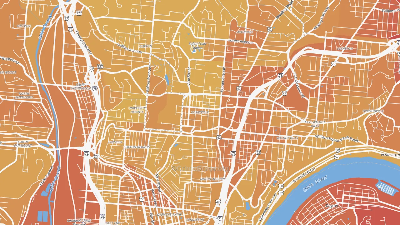 Corryville, Cincinnati, OH Map of Vehicle Theft Rates