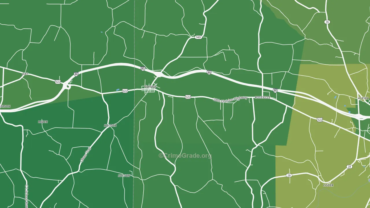 Corsica, PA Map of Vehicle Theft Rates