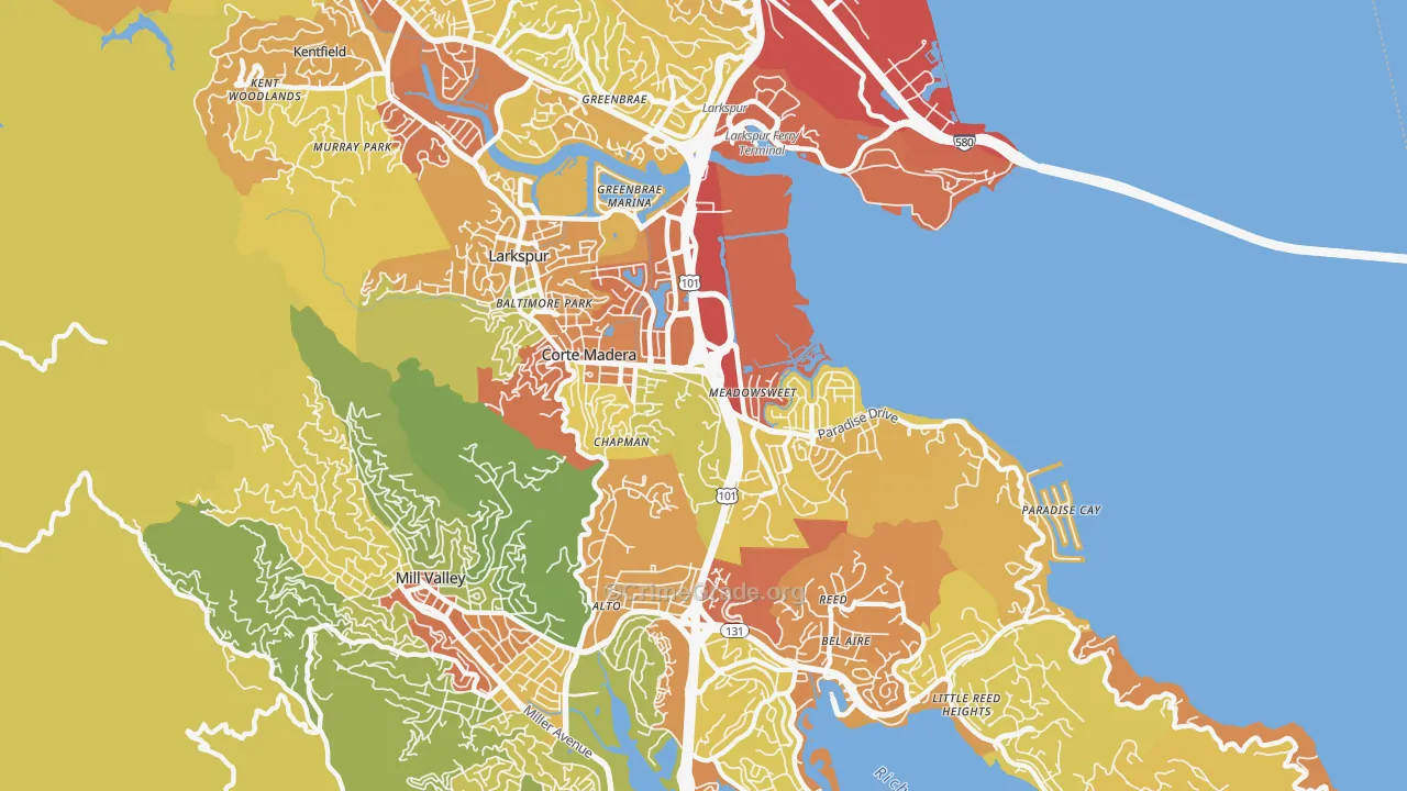 Corte Madera, CA Map of Vehicle Theft Rates