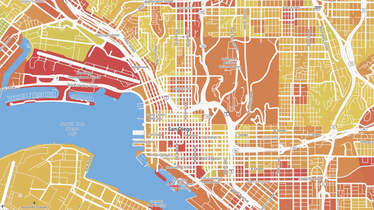 Cortez Hill, San Diego, CA Map of Vehicle Theft Rates
