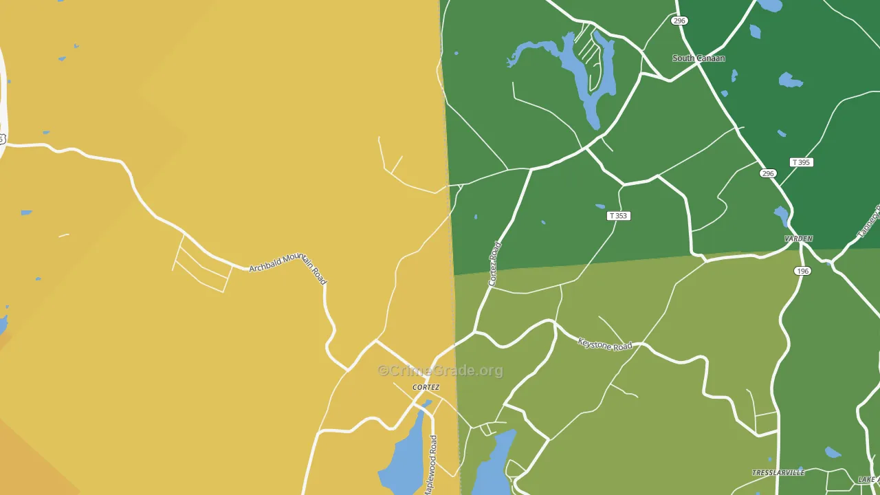 Cortez, PA Map of Vehicle Theft Rates