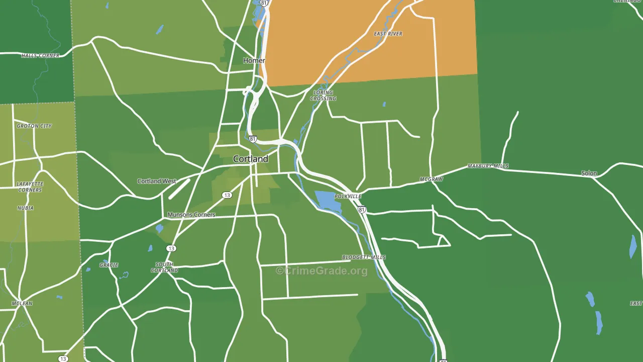 Cortland County, NY Map of Vehicle Theft Rates