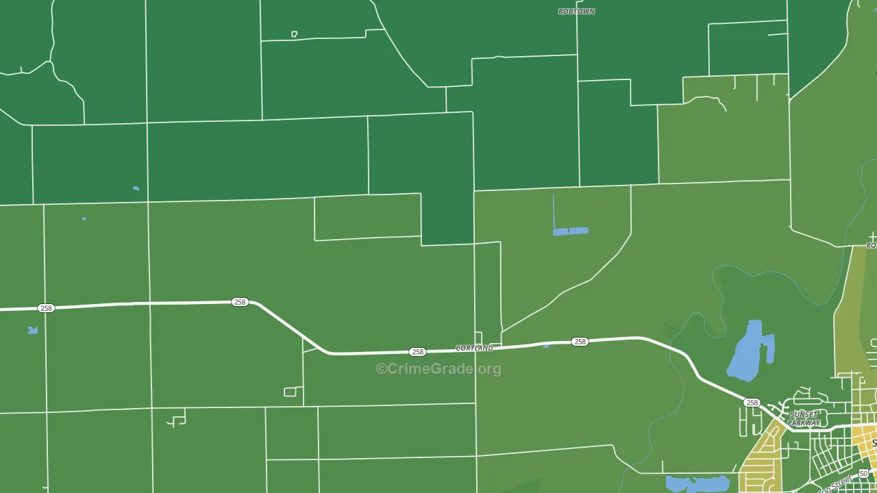 Cortland, IN Map of Vehicle Theft Rates