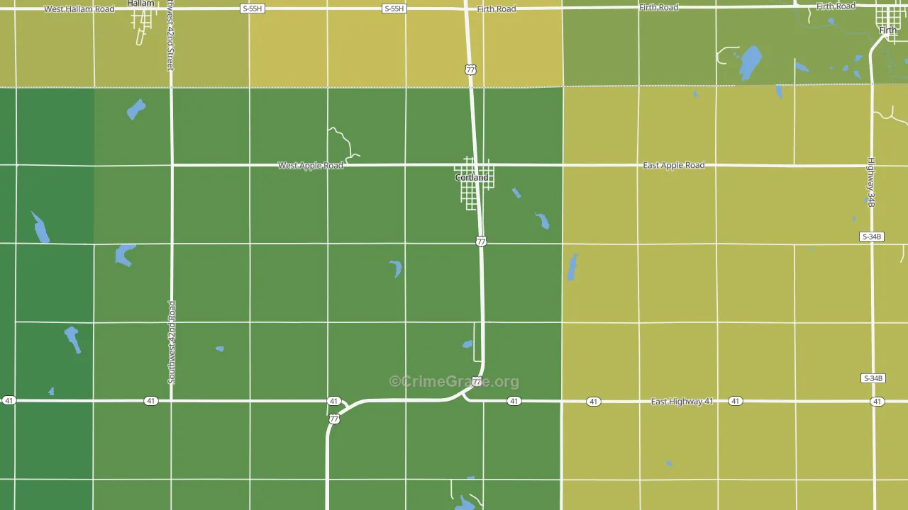 Cortland, NE Map of Vehicle Theft Rates