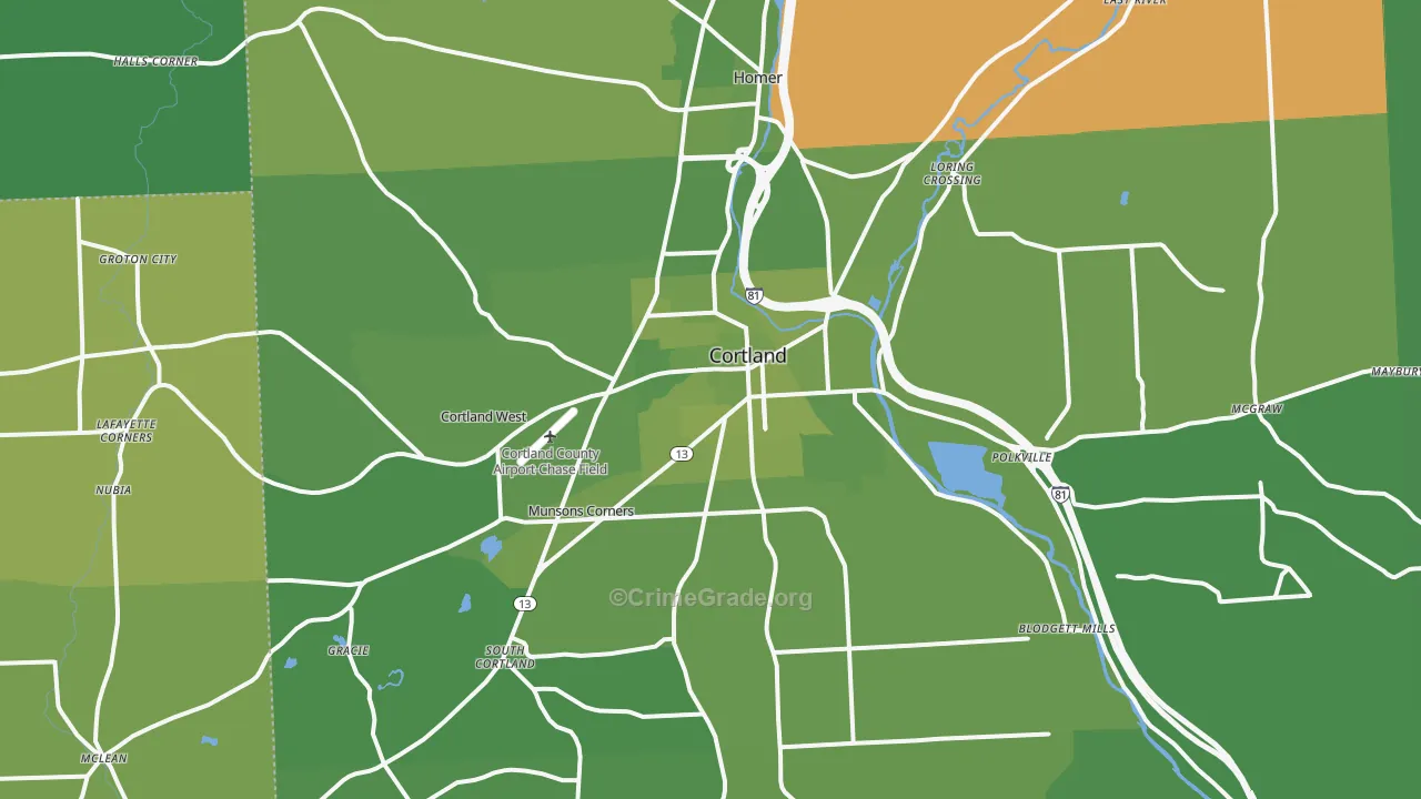 Cortland, NY Map of Vehicle Theft Rates
