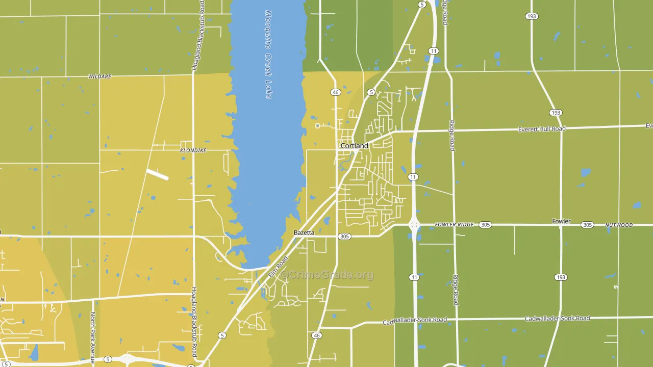 Cortland, OH Map of Vehicle Theft Rates