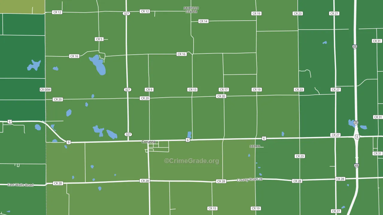Corunna, IN Map of Vehicle Theft Rates