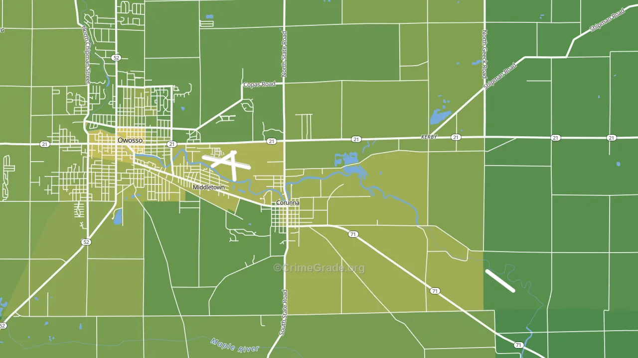 Corunna, MI Map of Vehicle Theft Rates