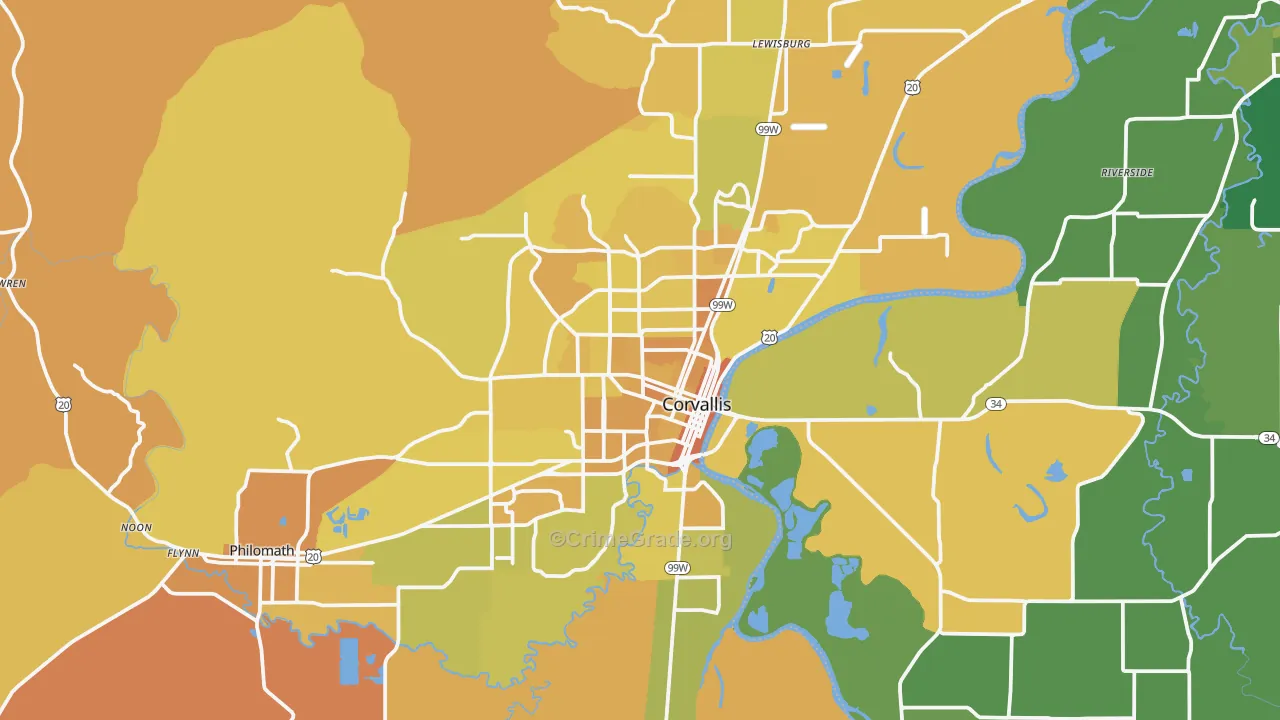 Corvallis, OR Map of Vehicle Theft Rates