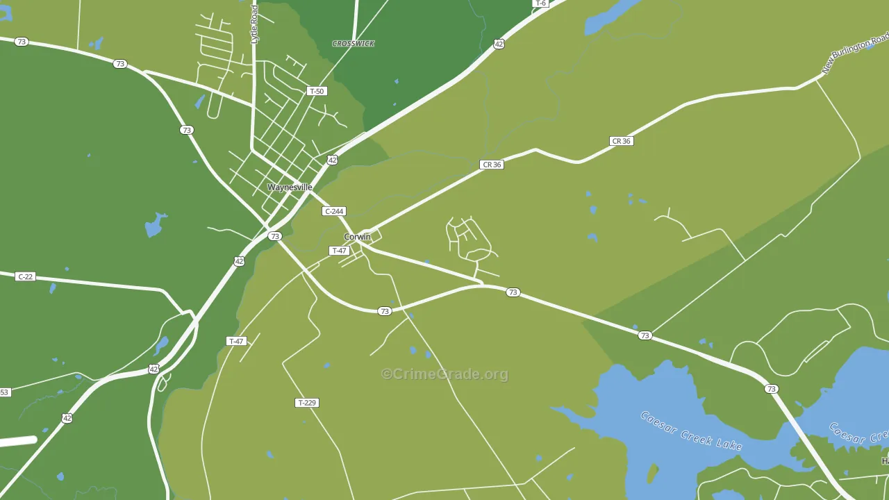 Corwin, OH Map of Vehicle Theft Rates