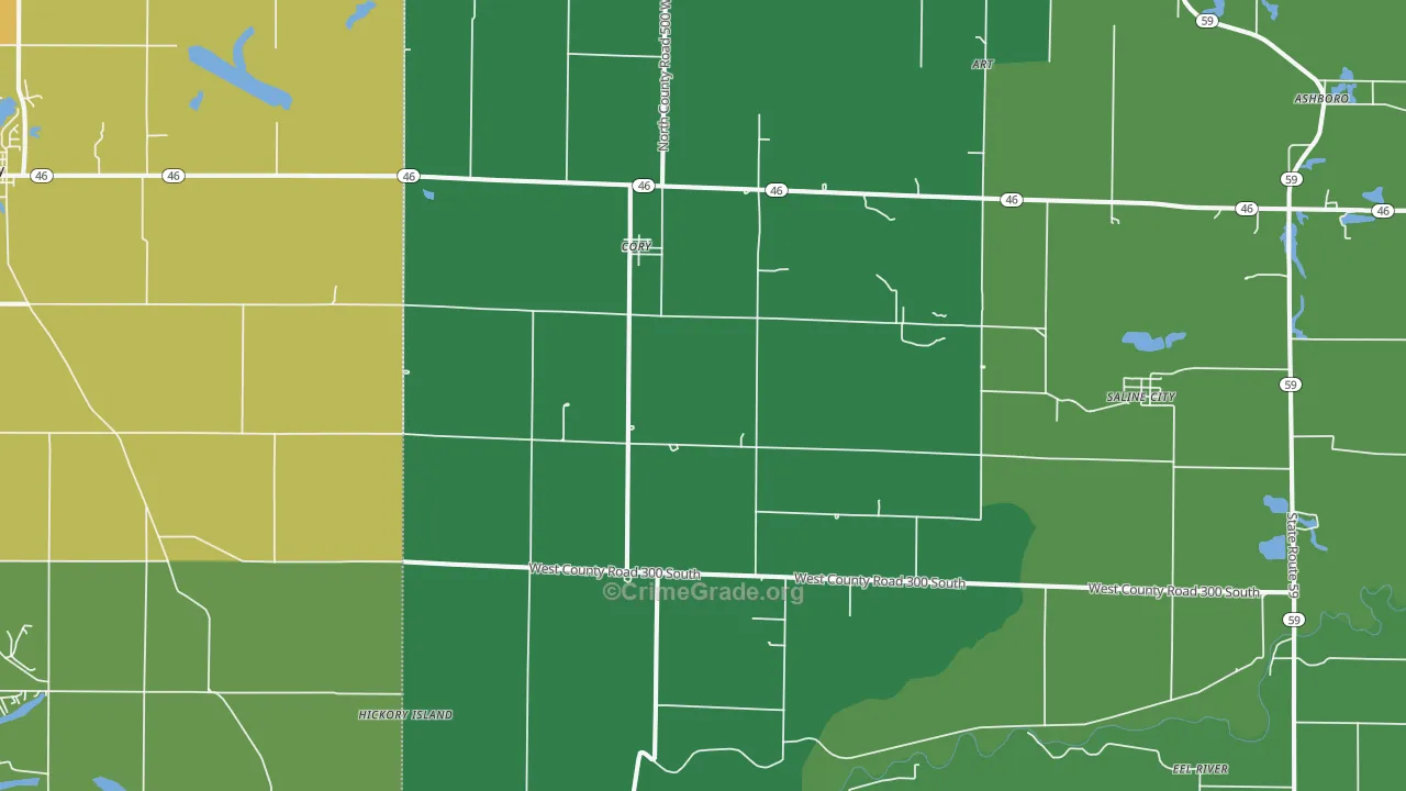 Cory, IN Map of Vehicle Theft Rates
