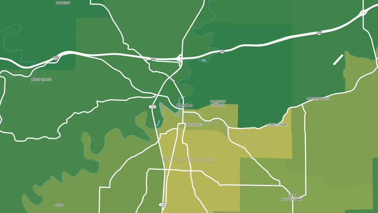 Corydon, IN Map of Vehicle Theft Rates