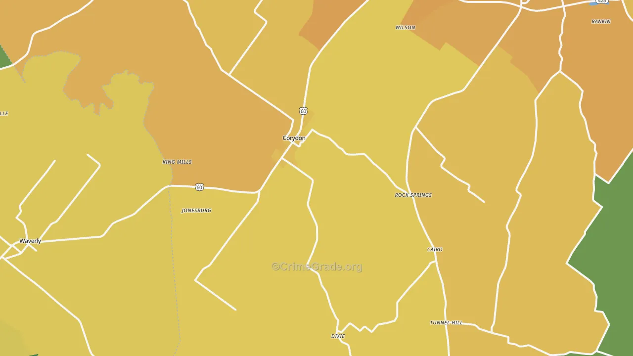 Corydon, KY Map of Vehicle Theft Rates