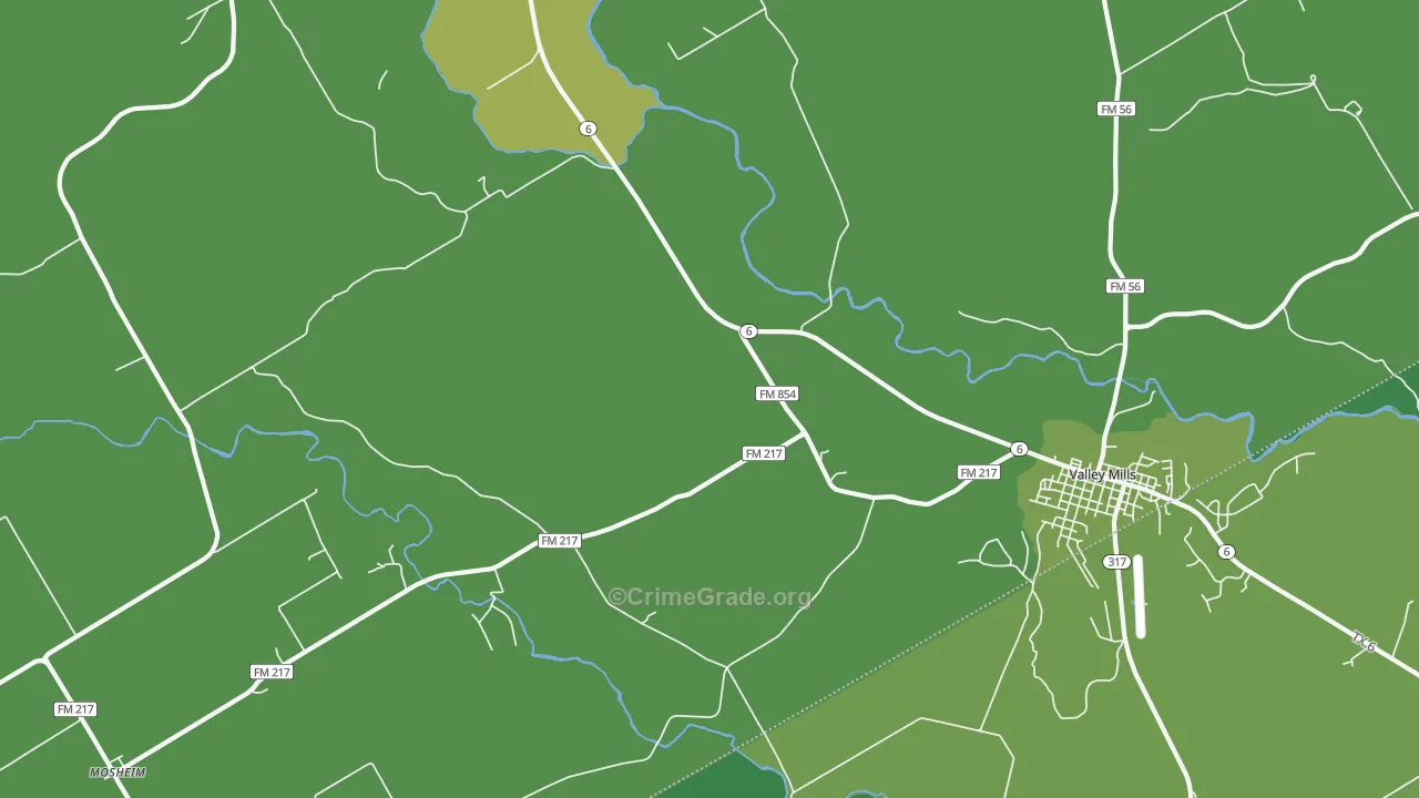 Coryell, TX Map of Vehicle Theft Rates