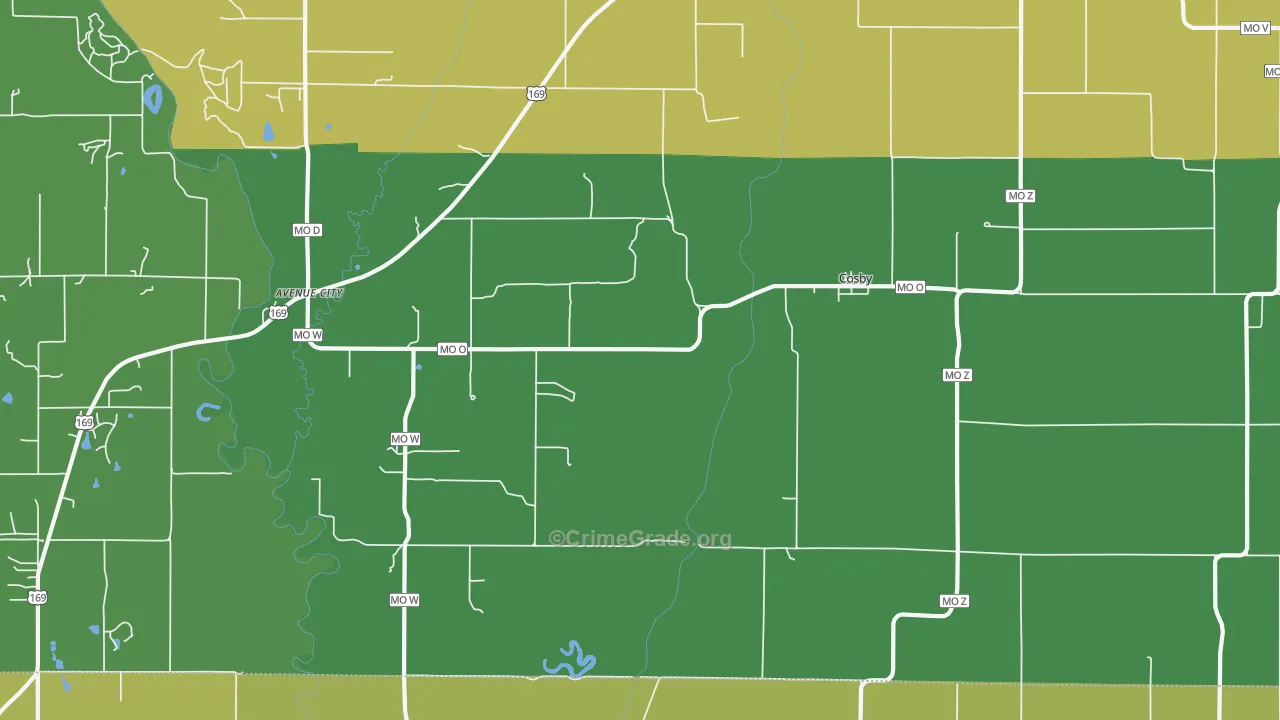 Cosby, MO Map of Vehicle Theft Rates