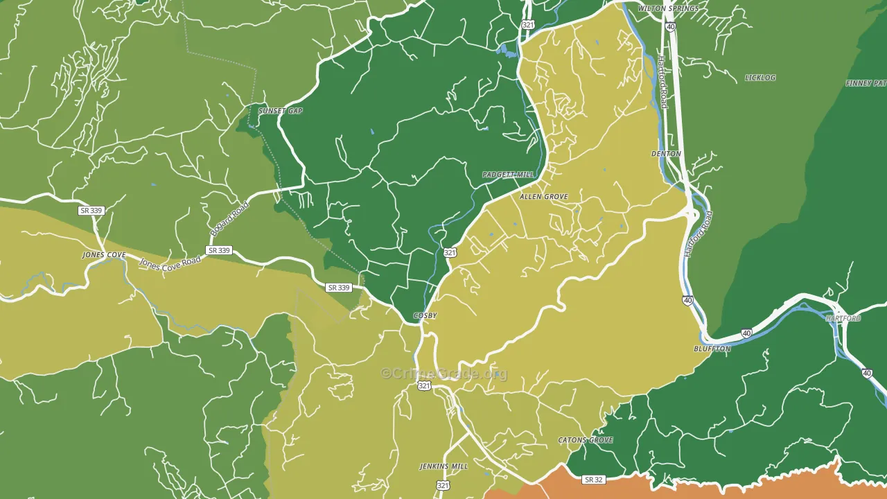 Cosby, TN Map of Vehicle Theft Rates