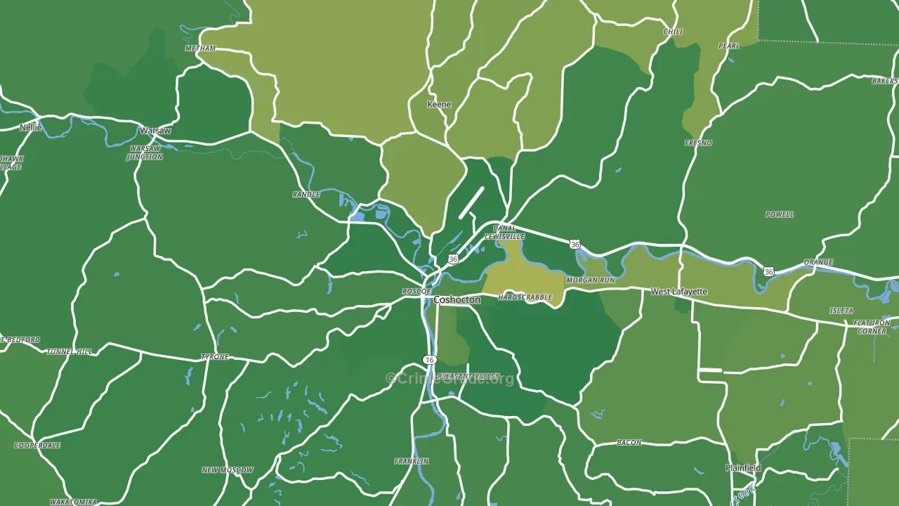 Coshocton County, OH Map of Vehicle Theft Rates