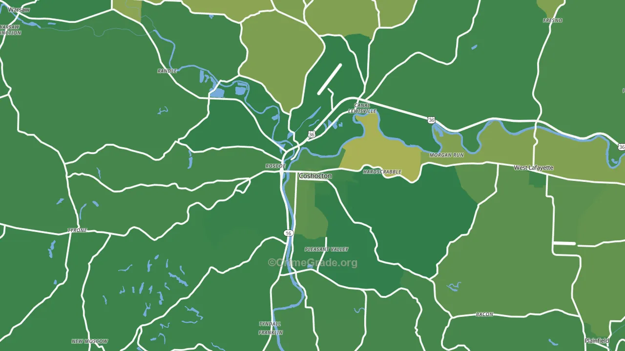 Coshocton, OH Map of Vehicle Theft Rates