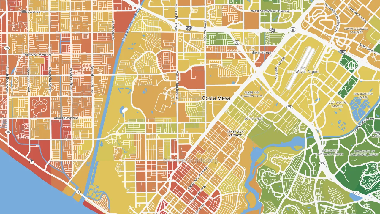 Costa Mesa, CA Map of Vehicle Theft Rates