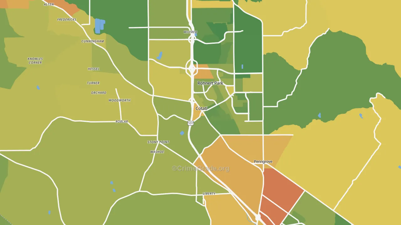 Cotati, CA Map of Vehicle Theft Rates