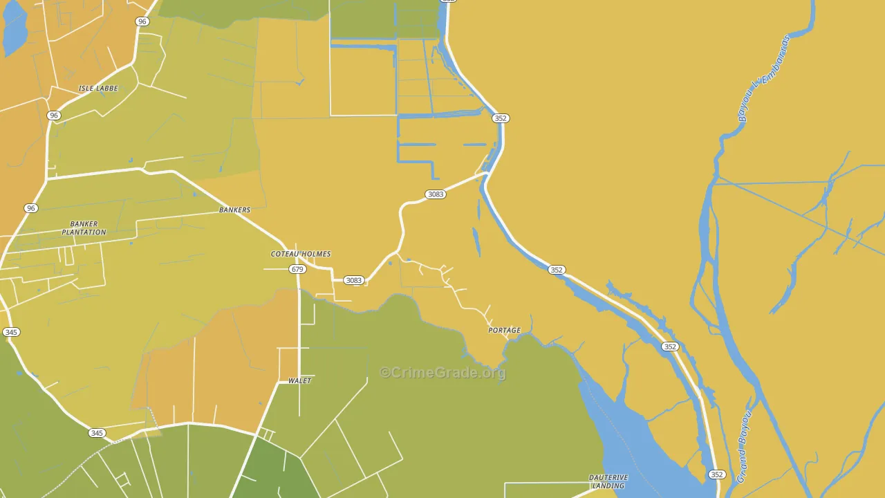 Coteau Holmes, LA Map of Vehicle Theft Rates