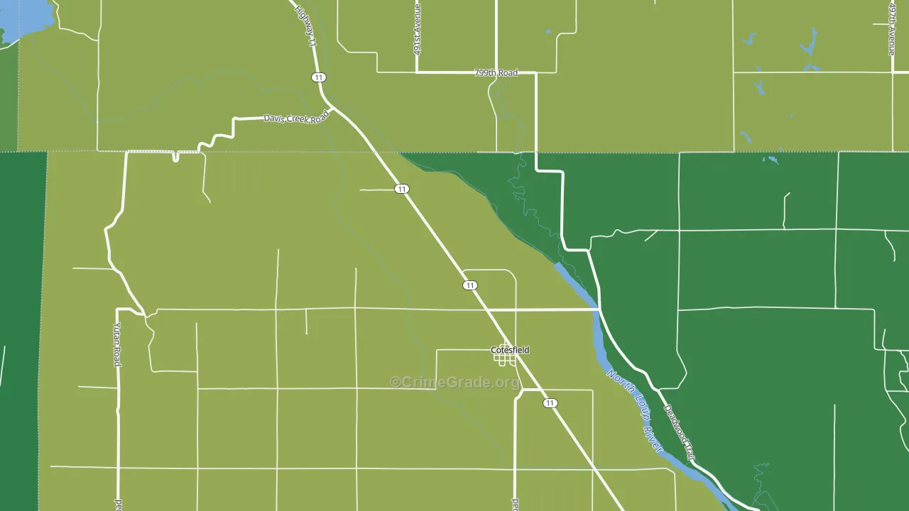 Cotesfield, NE Map of Vehicle Theft Rates