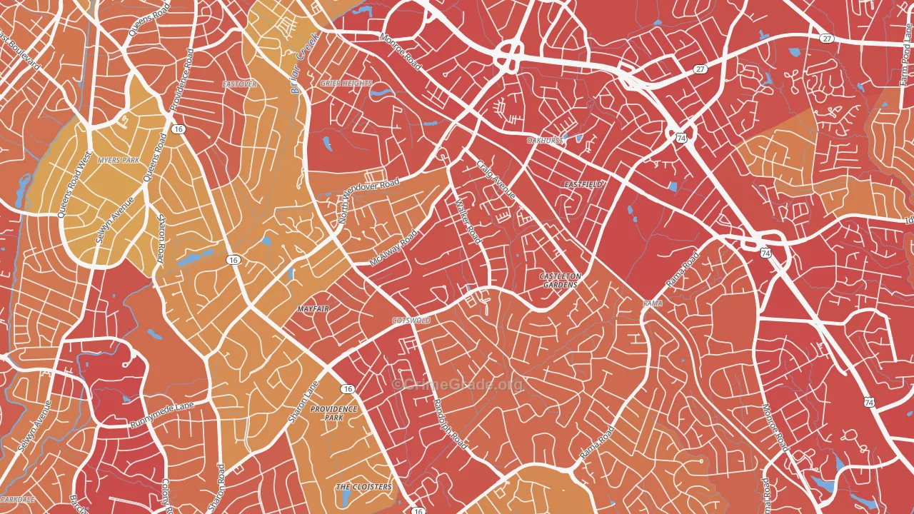 Cotswold, Charlotte, NC Map of Vehicle Theft Rates