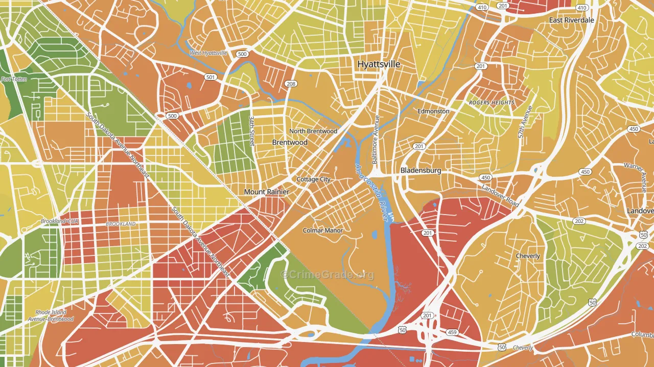 Cottage City, MD Map of Vehicle Theft Rates