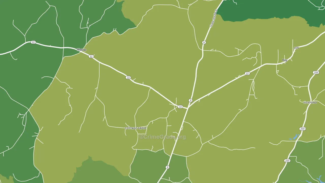 Cottage Grove, AL Map of Vehicle Theft Rates