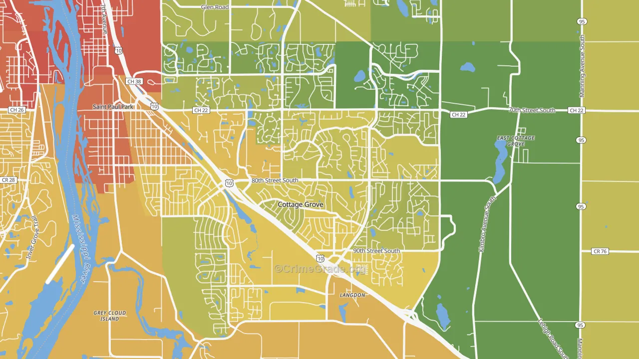 Cottage Grove, MN Map of Vehicle Theft Rates