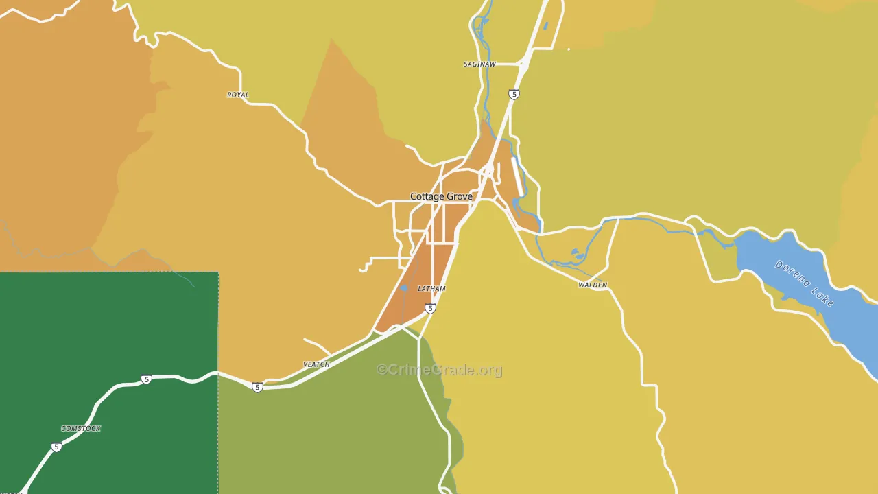 Cottage Grove, OR Map of Vehicle Theft Rates