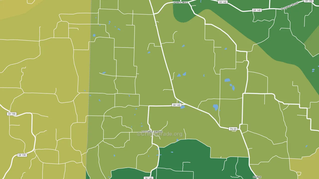 Cottage Grove, TN Map of Vehicle Theft Rates