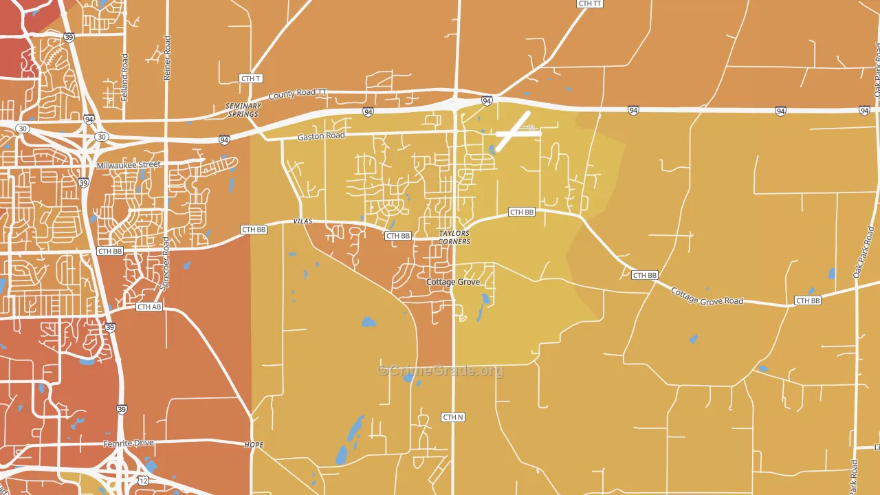 Cottage Grove, WI Map of Vehicle Theft Rates